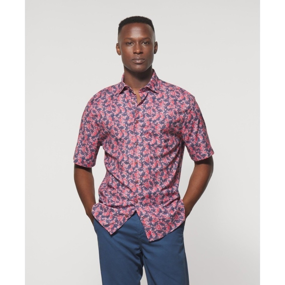 Johnnie-o Shirt Mens Size Size Large Navy Pink Floral Top Shelf Slim Fit BD